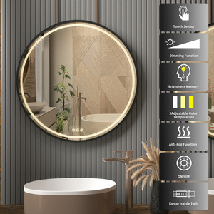 Décoration murale miroir Led rond noir avec lumière, 3 lumières, miroir de salle de bain avec corde suspendue - Product Image 5