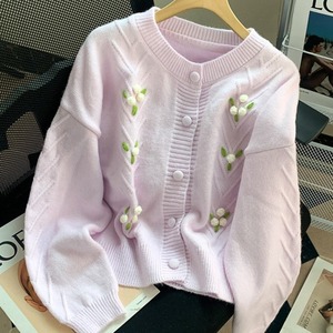 Cardigã Feminino de Tricô com Gola O e Manga Morcego, Abotoamento Simples, Casual, Coleção Outono Inverno 2025 Coreano - Product Image 3