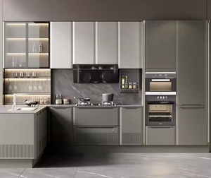 Armoires de cuisine modulaires de luxe sur mesure en MDF gris pour les constructions d'appartements standard - Product Image 4