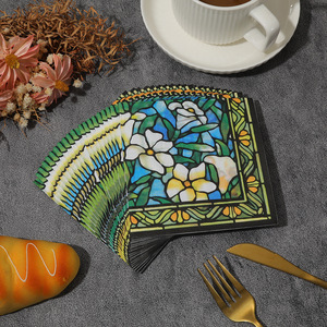 Floral Printed Paper Napkins 250mmx250mm Irregularly Shaped For Themed Party Disposable Serviettes - Product Image 1