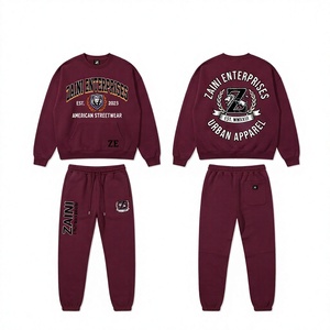 Ensemble jogging et sweat à capuche pour homme, 240g, polyester/coton, polaire respirant, léger, bordeaux, impression personnalisée du logo, hiver - Product Image 1