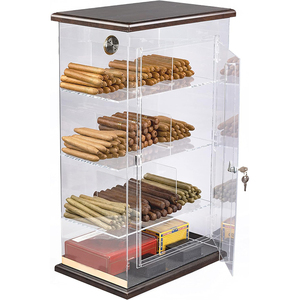 Humidor de exhibición de madera acrílica grande Humidor hecho a mano Caja de escritorio de tabaco de cedro con humidificador - Product Image 5