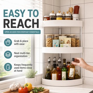 3-Tier Corner Kitchen <b>Spice</b> Rack Plastic Triangle Countertop Storage Shelf for Condiments Bottles Pantry Organizer - Product Image 5