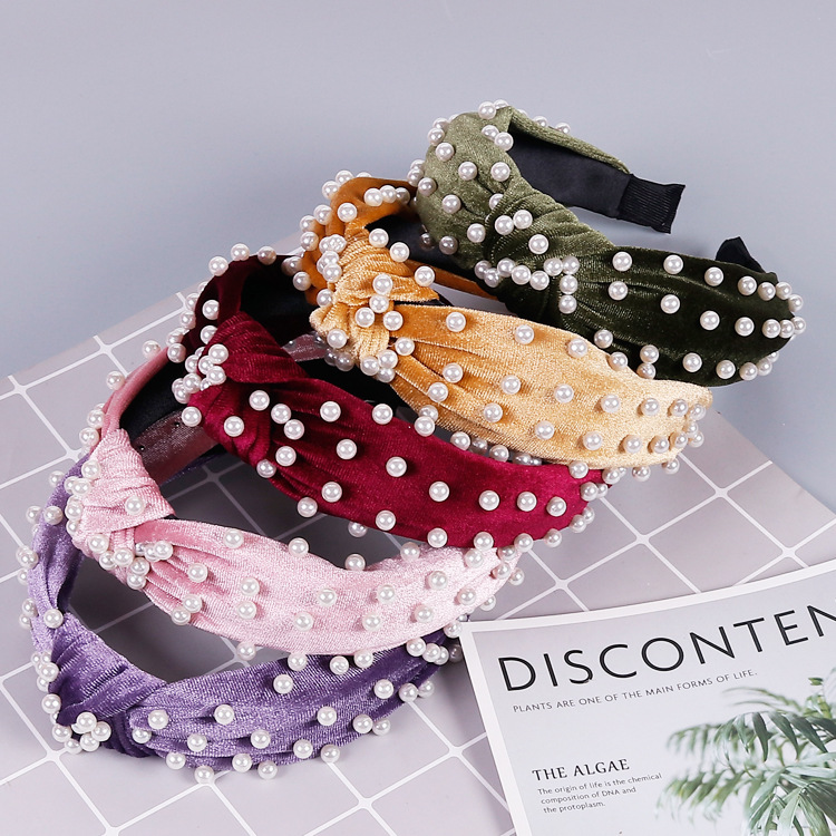 JM Diademas De Moda Para Mujeres Y Niñas, 4 Piezas De Diademas Anudadas Diadema De Perlas Diadema De Parte Superior Ancha Bandas De Pelo Con Nudo Vintage Aros De Pelo Con Estampado