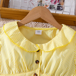 Abbigliamento <span class=keywords><strong>Donna</strong></span> e Bambina Primavera Estate 2026 Nuova Giacca Casual a Righe con Maniche Volanti Traspirante <span class=keywords><strong>per</strong></span> Ragazze 7-9 Anni - Product Image 3