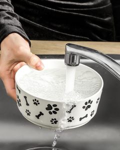 Bol en céramique <span class=keywords><strong>blanche</strong></span> de 5,5 pouces pour chien, bol pour nourriture pour chien avec motif, plat pour nourriture et eau pour animaux de compagnie, assiettes d'alimentation pour petits chiens, chiots et chats - Product Image 4