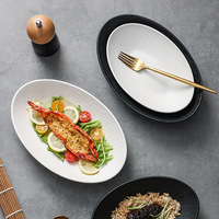 Assiette ovale en céramique mate texturée, bol de service profond en forme de bateau pour restaurant occidental, steak, fruits de mer, pâtes, salade, apéritif