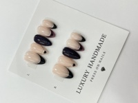 Lot de 10 faux ongles en PMMA peints à la main, forme ballerine/cercueil, design personnalisé pour salon de manucure, application facile