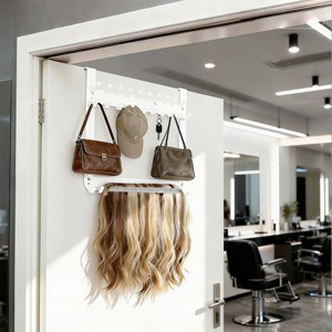 Gancho de 2 niveles para colgar sobre la puerta, de acero al carbono, de doble capa, para extensiones de cabello, pelucas, almacenamiento de toallas, organizador sin perforaciones - Product Image 4