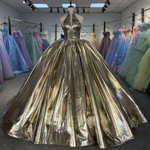 Jancember 6895 brillant doré licou sans manches Empire Quinceanera <span class=keywords><strong>robes</strong></span> pour femmes - Product Image 1