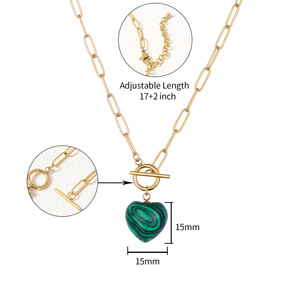 Collar con Colgante de Ágata en Forma de Corazón, Chapado en Oro y Plata, de Acero Inoxidable, Personalizable OEM/OEM, Unisex, de Piedra Natural, en Tendencia, Entrega Inmediata - Product Image 4