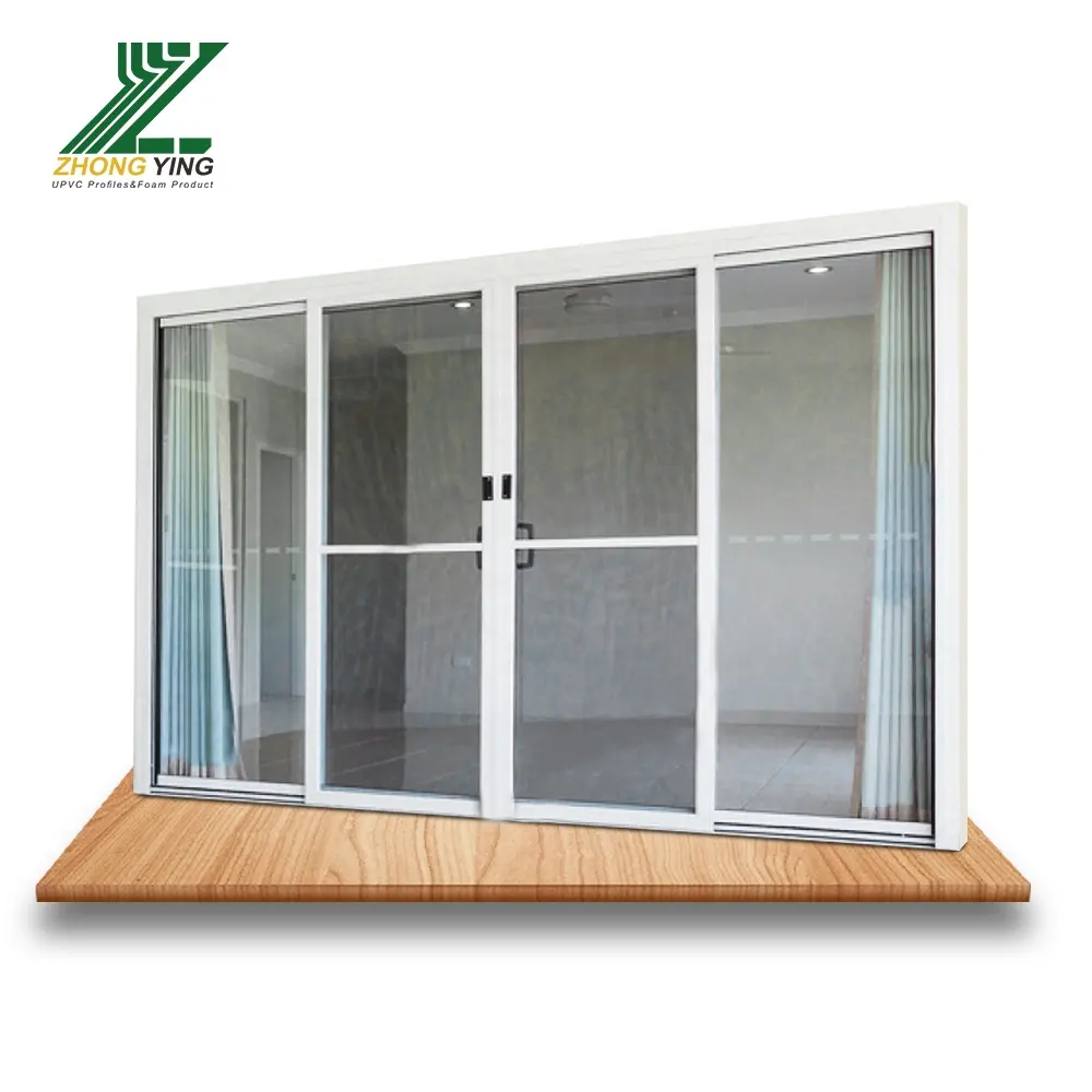 ZHONGYING Pintu Geser Kaca Profil Pvc Desain Modern 3 Panel Pintu Interior Mewah Amerika