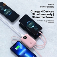 Mini Power Bank avec 3 câbles intégrés, 10000mAh, écran numérique intelligent, chargeur de batterie externe portable pour les voyages et les activités de plein air