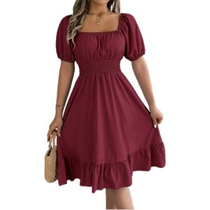 Abito Casual alla Moda con Scollo Quadrato per Donne, Maniche Corte, Vita Stretta, Stile A-Line con Volant - Product Image 4