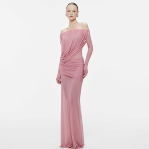 Robe longue femme épaules dénudées, dos nu, avec superposition transparente et taille cintrée, couleur unie, pour soirée, style décontracté et streetwear - Product Image 5