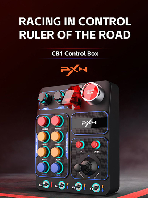 PXN CB1 USB Racing Game Central Control Box Fixture with 30 Programmable Buttons Dual Vibration Eco-Friendly PC Controller