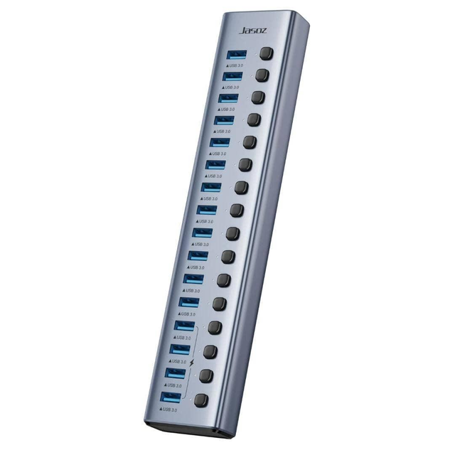 MING 16 Port USB Hub 3.0 Powered Industrial Aluminum Alloy Extension Hub Individual Switches BC1.2 Fast Charging Power Stock