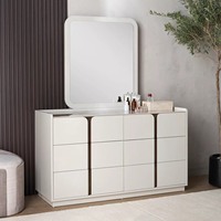 Commode nordique française avec plateau en dalle de roche, en bois massif et contreplaqué, design plat, finition laquée mate, meuble de rangement