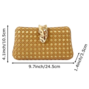 Pochette élégante en rotin tressé pour femme, sac de soirée en forme de feuille, sac à main vintage en rotin tressé avec chaîne amovible pour occasions formelles - Product Image 2