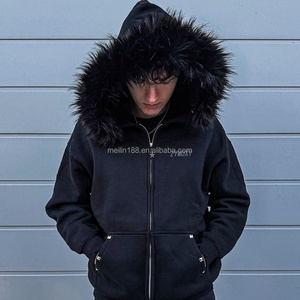 Fabricant de sweats à capuche en molleton 100% coton, streetwear personnalisé, vestes zippées noires, sweats à capuche en fourrure pour hommes, haute qualité - Product Image 1