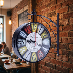 Reloj de Pared Metálico de Doble Cara Estilo Industrial Vintage, Reloj Analógico de Cuarzo Colgante - Product Image 3