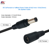 Câble d'alimentation personnalisé DC 5521 mâle vers femelle en Y, 1 à 2 voies, gaine PVC, conducteur en cuivre, rallonge d'alimentation