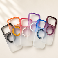 Coque de téléphone dégradée givrée pour iPhone 15 Pro Max avec anneau magnétique et béquille, finition mate, antichoc, anti-chute, prise en charge des commandes en gros