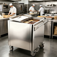 Chariot de cuisine mobile en acier inoxydable pour boulangerie et restaurant, chariot de stockage de riz, de noix et de farine avec 4 roues