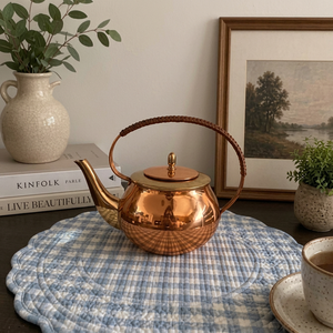 Vintage Copper Tea Kettle With <b>Lid</b> And Handle Metal Water <b>Pot</b> For Tea Serving - Product Image 1