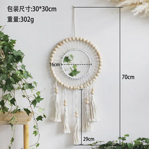 Decoración Bohemia para el hogar, cuerda de algodón, macramé, <span class=keywords><strong>tapiz</strong></span> de cuentas de madera, colgante de pared de boda con espejo para dormitorio - Product Image 4