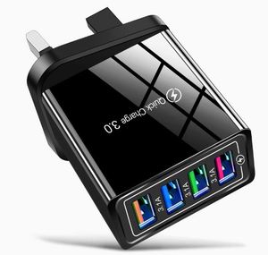 Multi-color Portable <b>Fast</b> <b>Charging</b> <b>Plug</b> QC3.0 4USB 3A for Mobile Phones Apple Tablet Travel Adapter US, EU, UK Wall Charger. - Product Image 1
