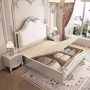 Lit King Queen de luxe français au design moderne, panneau <span class=keywords><strong>en</strong></span> <span class=keywords><strong>bois</strong></span> massif, couleur crème, style double lit américain et europé<span class=keywords><strong>en</strong></span>, pour <span class=keywords><strong>chambre</strong></span> principale - Product Image 1