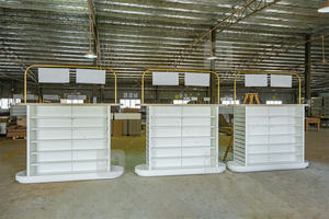 Tienda médica Diseño de muebles Soporte de exhibición de farmacia Góndola Metal dorado Vidrio templado Farmacia Estante de exhibición con mostrador - Product Image 5