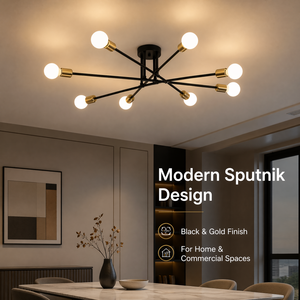 Lámpara de Techo Moderna Sputnik Negra y Dorada, Bombilla E27, Montaje en Superficie, Iluminación Decorativa para Interiores, Sala de Estar, Comedor - Product Image 2