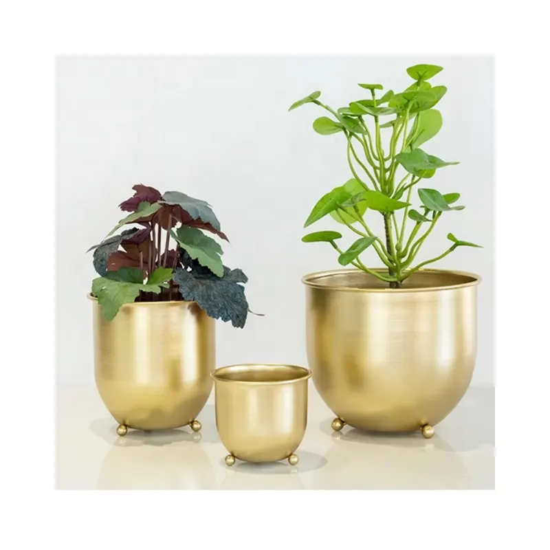 Hot-Selling Round Gold Metal Flower Pot Indoor Floor Table Flower Planter Display Plant Pots With Stand