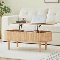Table basse multifonctionnelle en bois cannelé avec rangement intégré, bois clair naturel, Nankang, vente en gros, mobilier de salon et de maison
