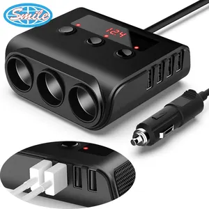 자동차 충전기 빠른 USB 전화 어댑터 4 USB 3 담배 라이터 소켓 스위치 LED 디스플레이 빠른 자동차 충전기