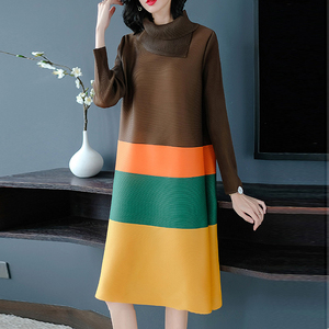 Nuevo color de contraste estado collar largo personalizado de tendencia de moda falda coreano vestido para las mujeres - Product Image 3