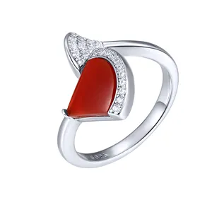 Trendy Antique red agate Rings for Women 925 Sterling Silver Open Double Sector Finger Ring for Wedding Engagement