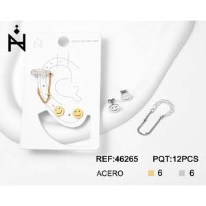 Boucles d'oreilles en forme de visage souriant, acier inoxydable, or, argent, 6 pièces, ensemble de bijoux tendance pour femmes et filles - Product Image 1