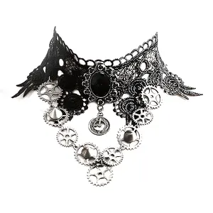 Gothic steampunk Bánh Vòng cổ dây chuyền PUNK đen Dây chuyền ren lớp chokers dây chuyền