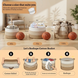 Wholesale 70L Extra Large Cotton Rope Laundry <strong>Basket</strong> Eco-Friendly Woven Storage <strong>Hamper</strong> <strong>for</strong> Nursery Toys Blankets Organizer - Product Image 5