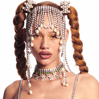 Serre-tête en maille multicouche ELITES avec cristaux, chaîne de tête entièrement ornée de strass, accessoires de cheveux creux, tenue de danse exotique