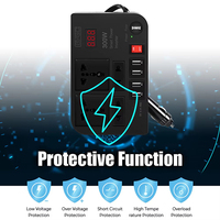 Convertidor de Corriente para Auto de 300W de Alta Potencia, DC 12V a 220V, Multifunción, 4 Puertos USB, Material ABS Negro