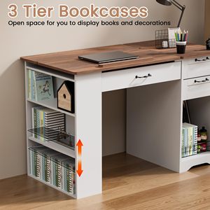 Mesa de Dibujo Ajustable SENYU con Gabinete de Almacenamiento, Cajones y 3 Estantes Abiertos, Escritorio Blanco para Arte, Manualidades y Pintura para Oficina en Casa - Product Image 3