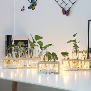<span class=keywords><strong>Vase</strong></span> de table en verre moderne scandinave créatif <span class=keywords><strong>avec</strong></span> cadre en <span class=keywords><strong>bois</strong></span>, verrerie transparente pour plantes hydroponiques et décoration de mariage - Product Image 1