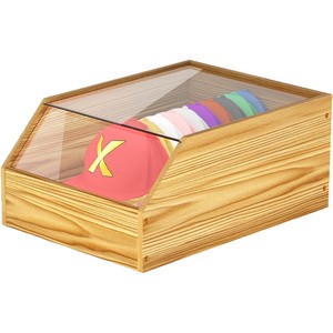 Wooden Transparent Lid Baseball Cap Storage <b>Box</b> Rectangle Dustproof Desktop <b>Hat</b> Organizer for Collection and Miscellaneous Items - Product Image 1