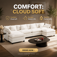 Sofa Modular Modern Bentuk U Ihanherry 146, Sofa Cloud Sectional dengan 2 Ottoman, Sofa Chenille 6 Dudukan dengan 6 Bantal