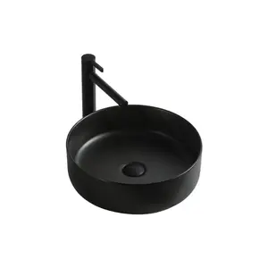 Lavabo de Table en céramique rond, Lavabo rond, en céramique, pour salle de bains, couleur élégante, noir mat,