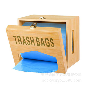Wooden Trash Bag Holder Pull Out <b>Storage</b> <b>Box</b> For <b>Kitchen</b> Home Use Portable Organizer With Top Opening - Product Image 1
